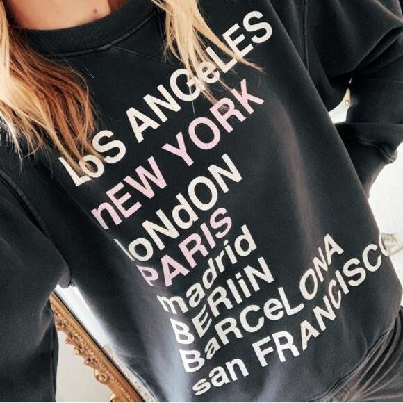 Anine Bing City Love Sweatshirt XS Lucy Hale Charcoal Black Gray Cotton Off Duty - Picture 4 of 14